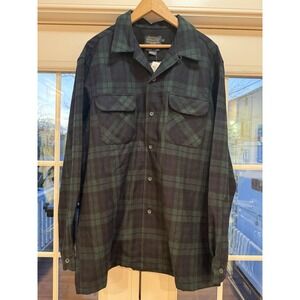 New PENDLETON Broad Shirt Blackwatch Tartan Button Down Men's Wool Large